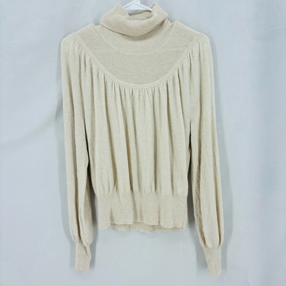 Madewell Women’s Medium Shirred Balloon Sleeve Turtleneck Sweater Cream Knit - Picture 2 of 11